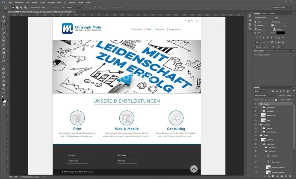Entwurf eines Screendesigns mit Adobe Photoshop aus dem Jahr 2015.